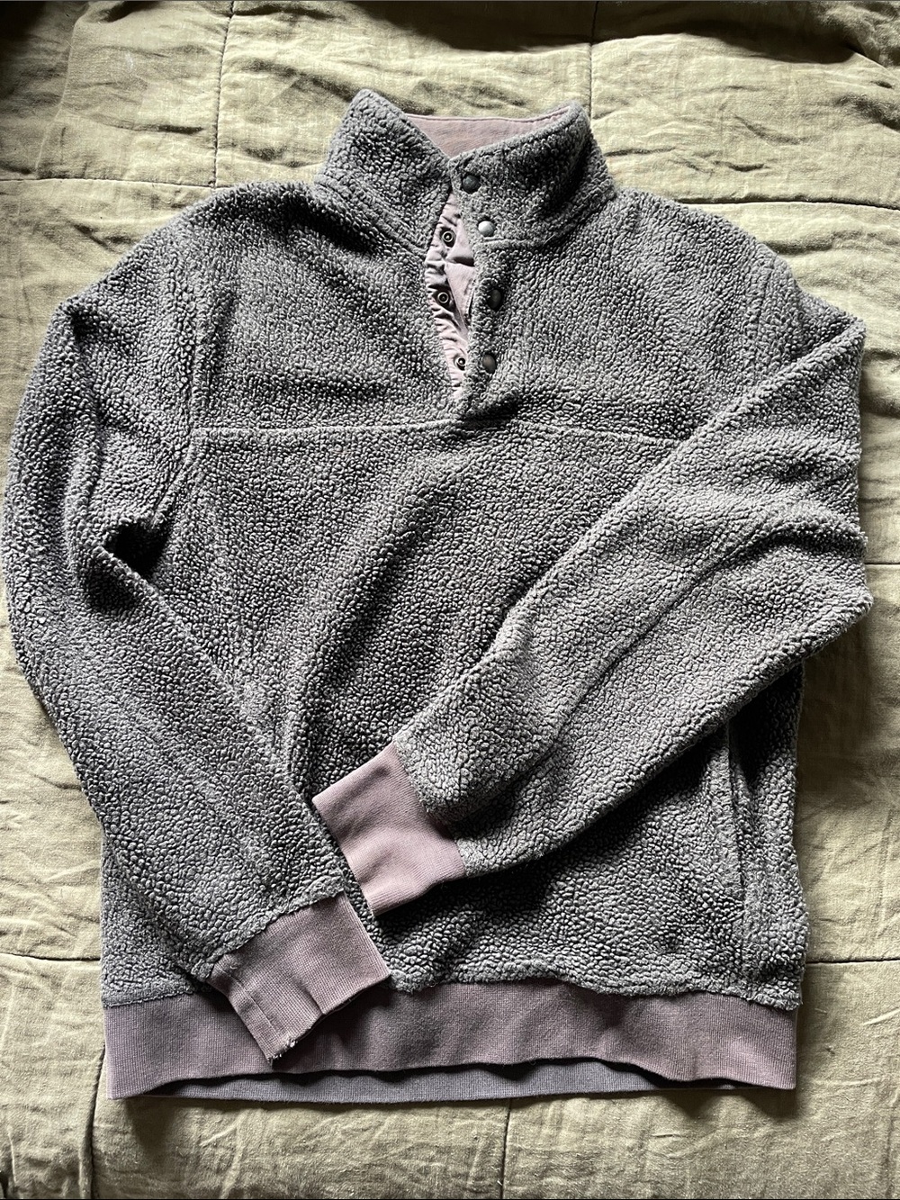 Vintage J.Crew Men's Cozy Sherpa Pullover Sweater - charcoal